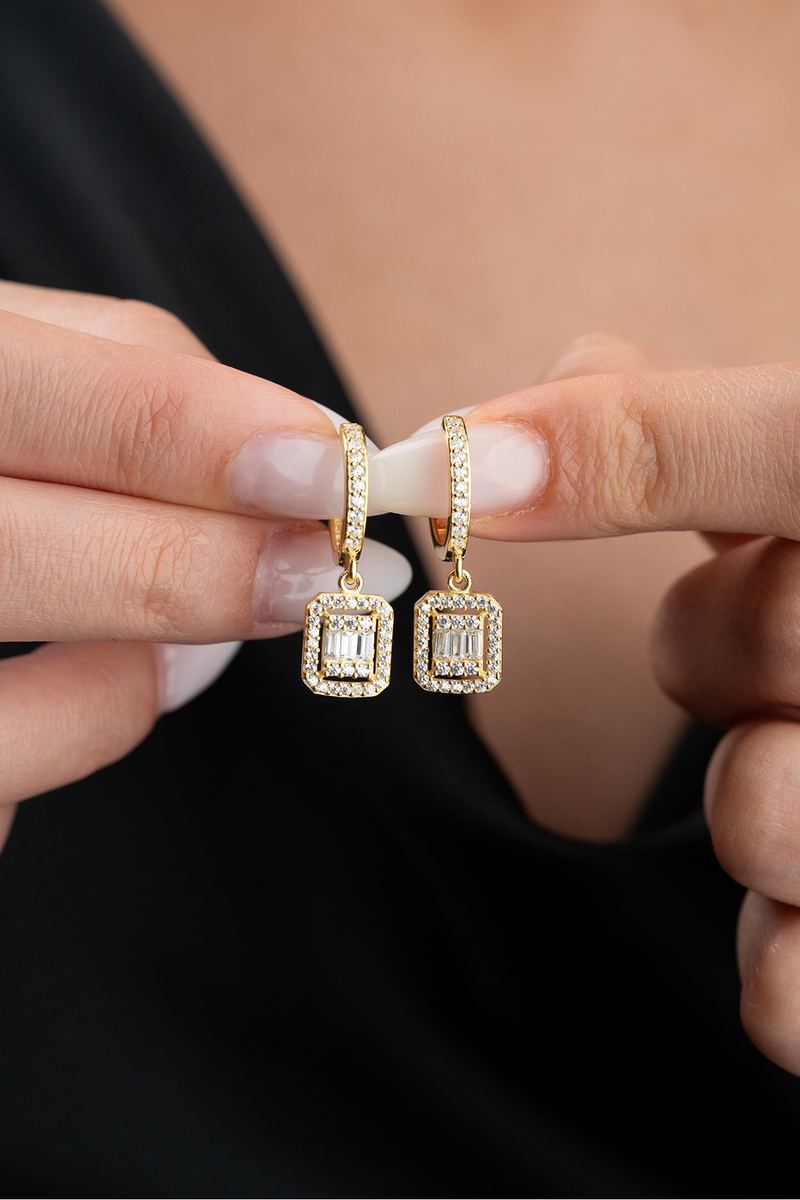 925 Ayar Gümüş Gold Baget Küpe