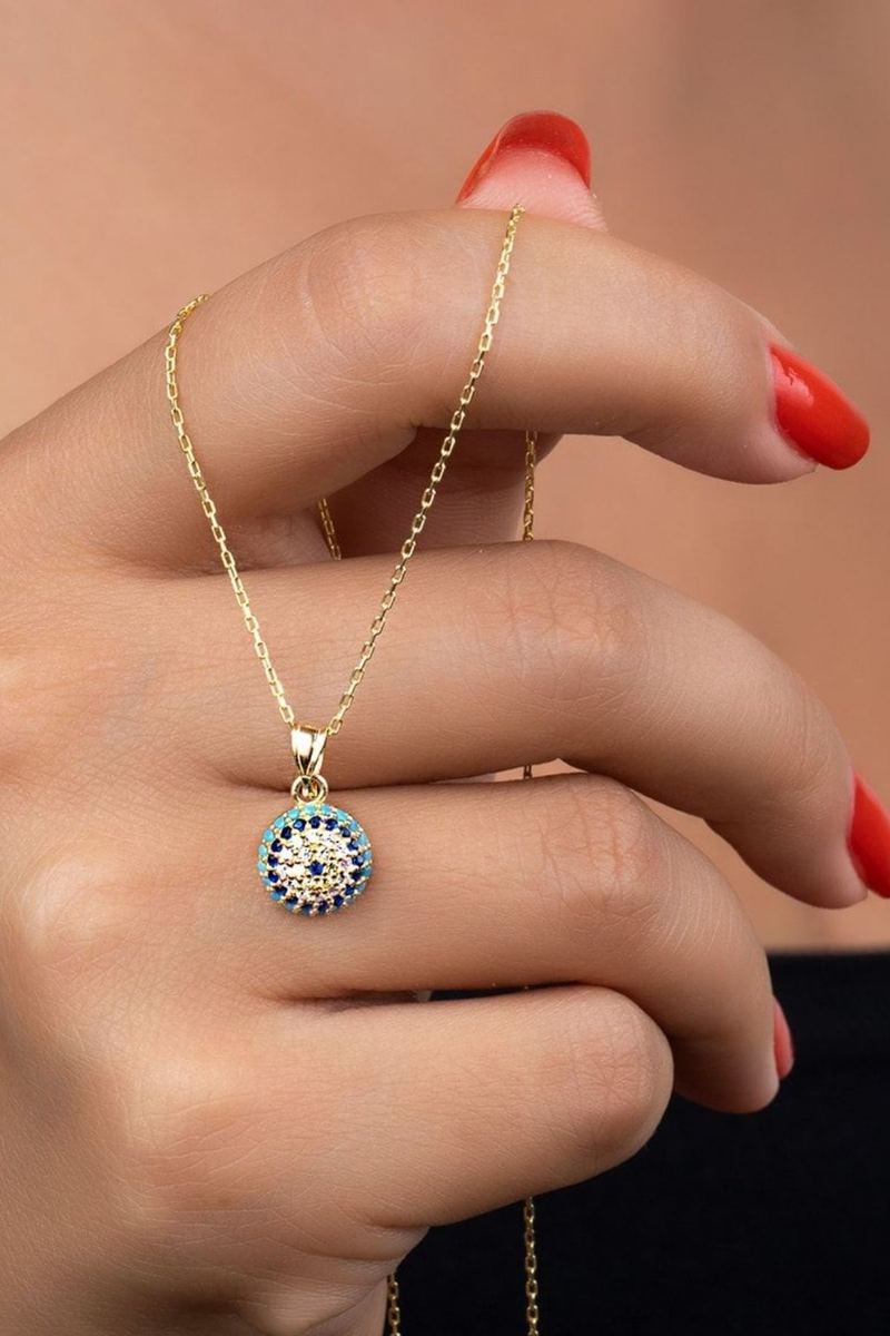925 Ayar Gümüş Gold Göz Nazarlı Kolye