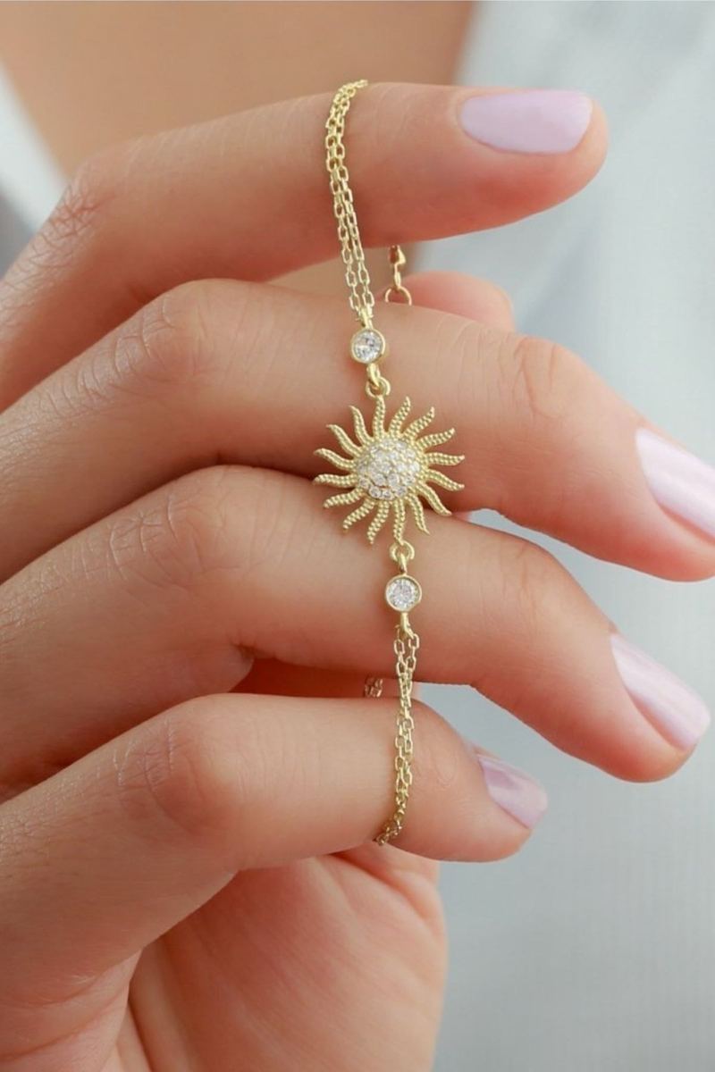 925 Ayar Gümüş Gold Güneş Bileklik