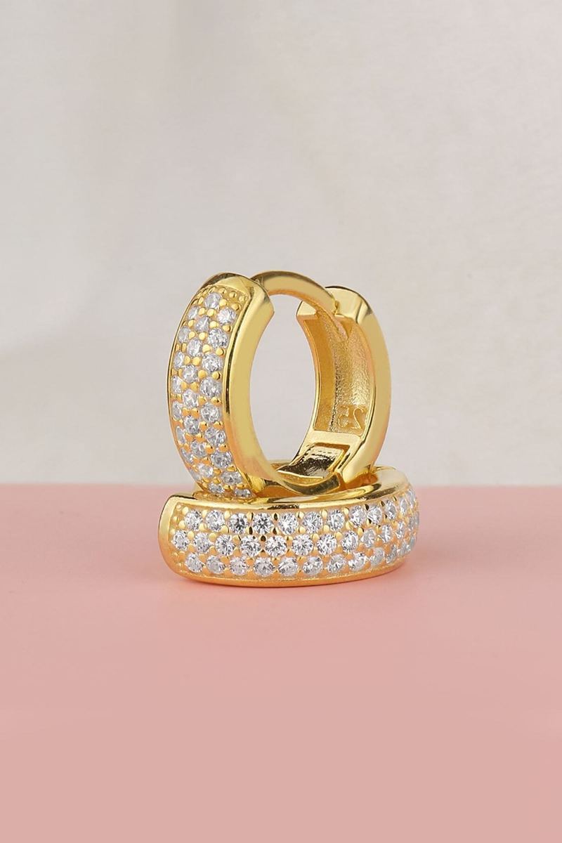 925 Ayar Gümüş Gold Zirkon Taşlı Halka Küpe