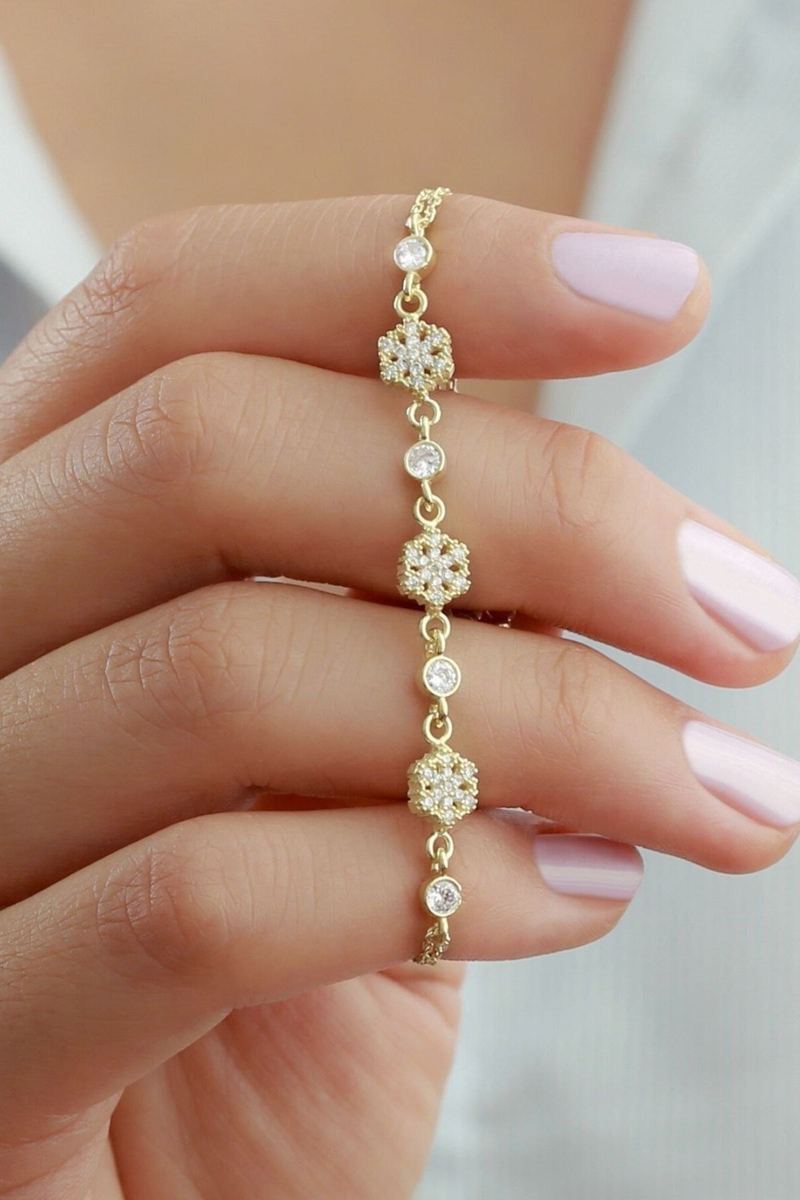 925 Ayar Gümüş Kar Tanesi Gold Bileklik