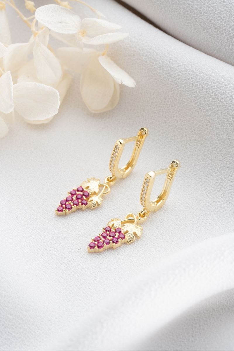 925 Ayar Gümüş Gold Üzüm Küpe