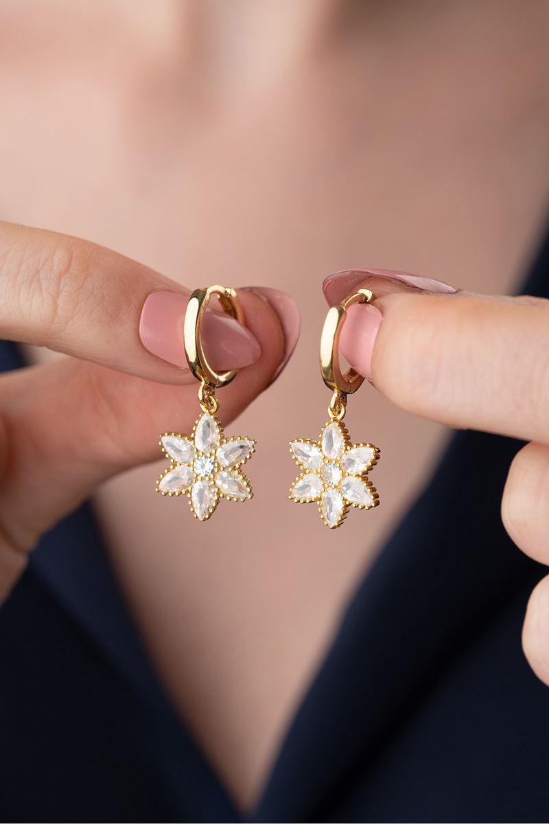 925 Ayar Gümüş Gold Lotus Küpe