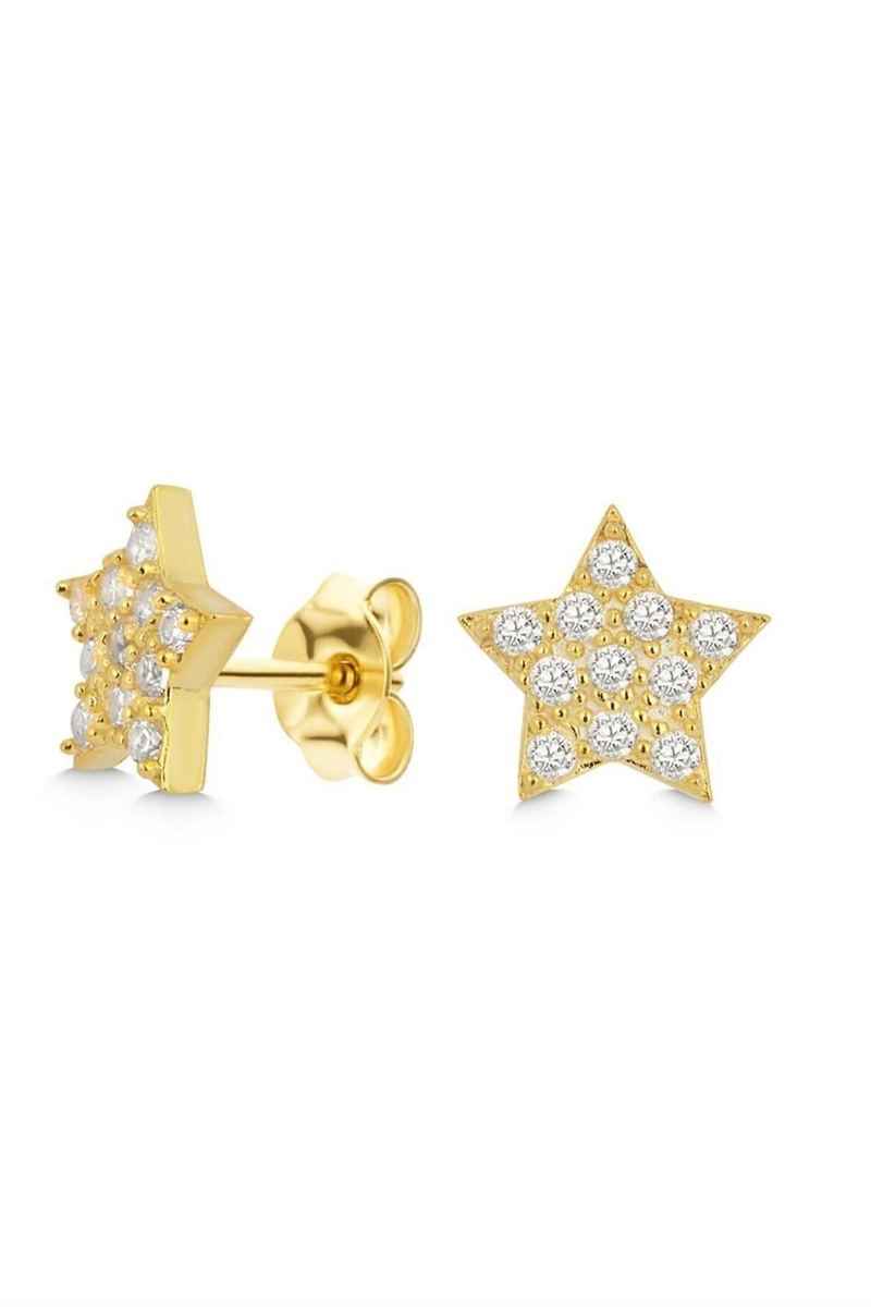 925 Ayar Gümüş Gold Zirkon Taşlı Yıldız Küpe