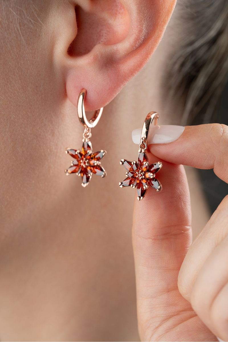 925 Ayar Gümüş Rose Garnet Taşlı Küpe