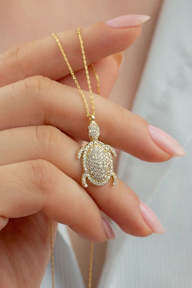 925 Ayar Gümüş Gold Kaplumbağa Kolye