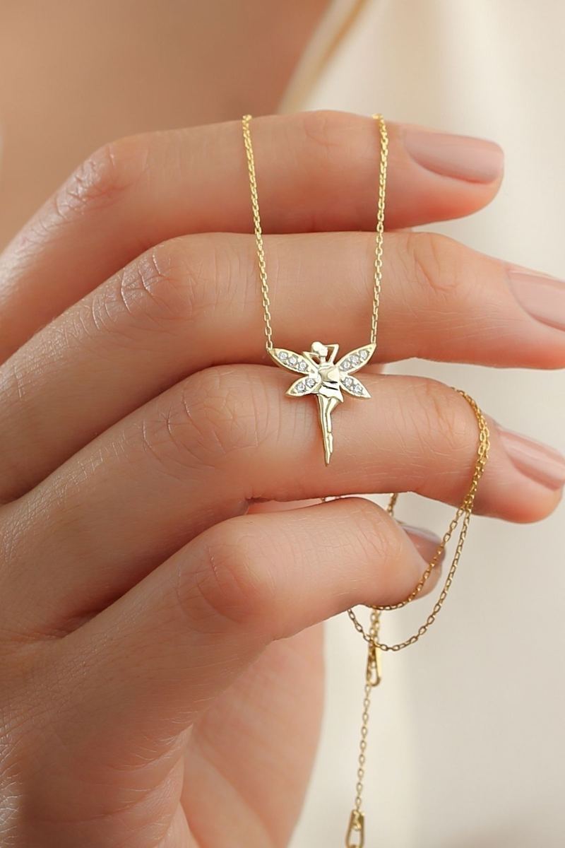 925 Ayar Gümüş Gold Kanatlı Peri Kız Kolye