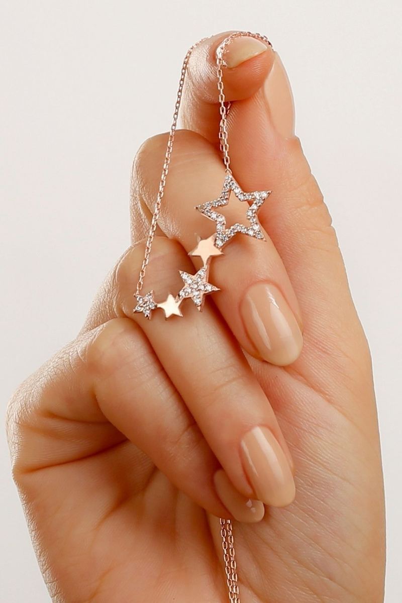 925 Ayar Gümüş Yıldızlı Kolye Rose Gold