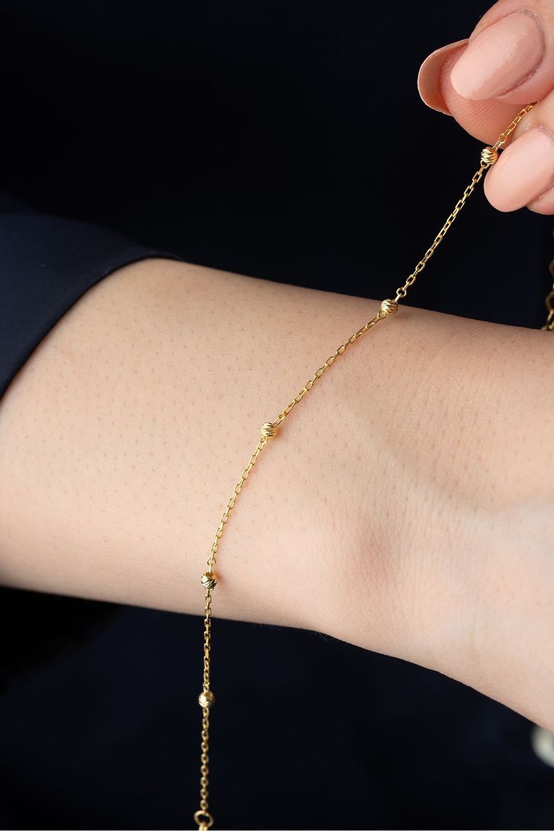 925 Ayar Gümüş Gold Top Detayli Bileklik