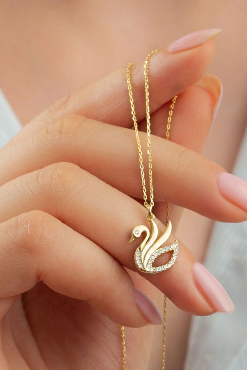 925 Ayar Gümüş Gold Kuğu Kolye