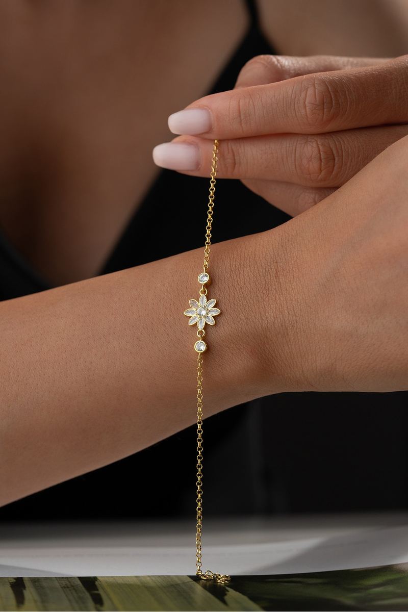925 Ayar Gümüş Altın Kaplama Lotus Bileklik