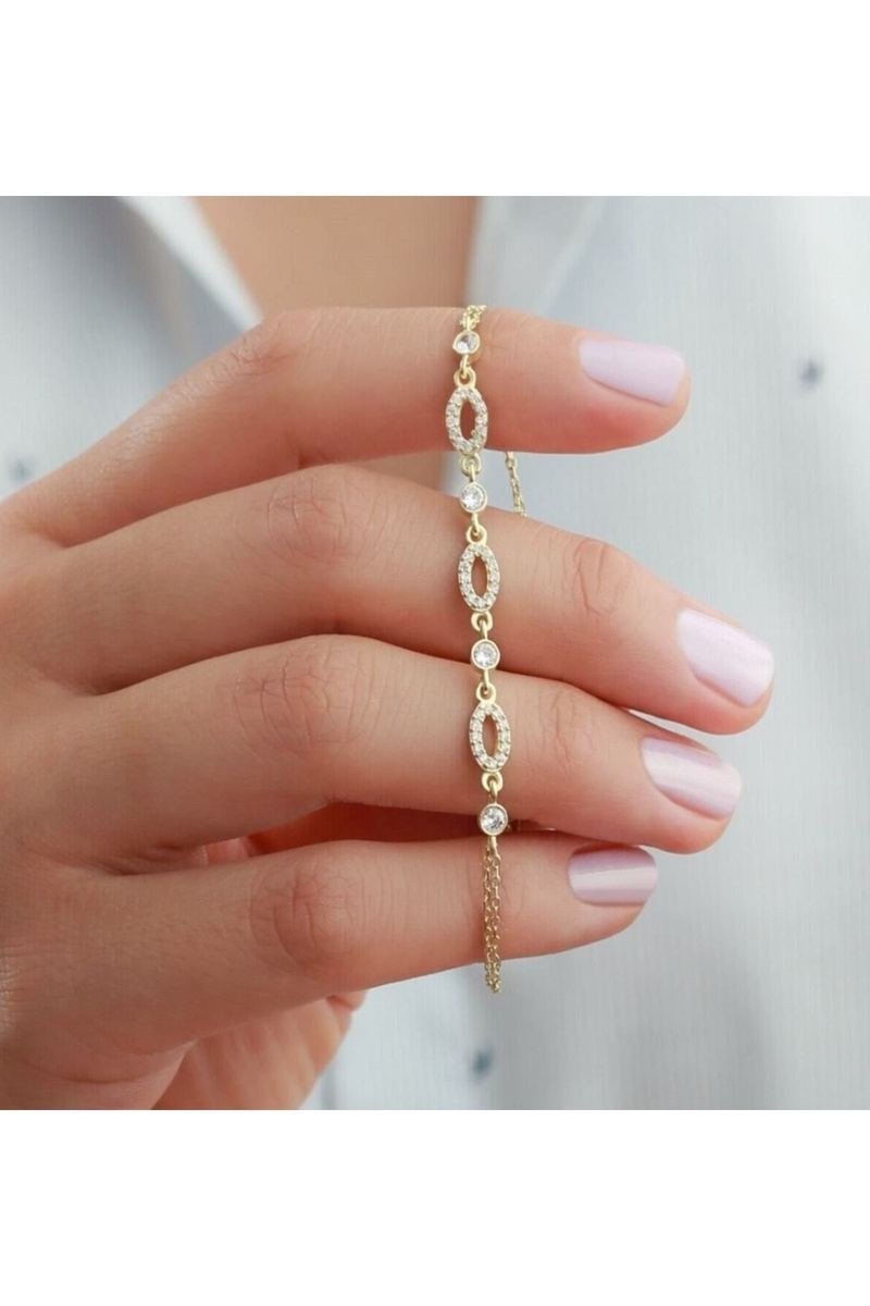 925 Ayar Gümüş Oval Taşlı Model Gold Bileklik