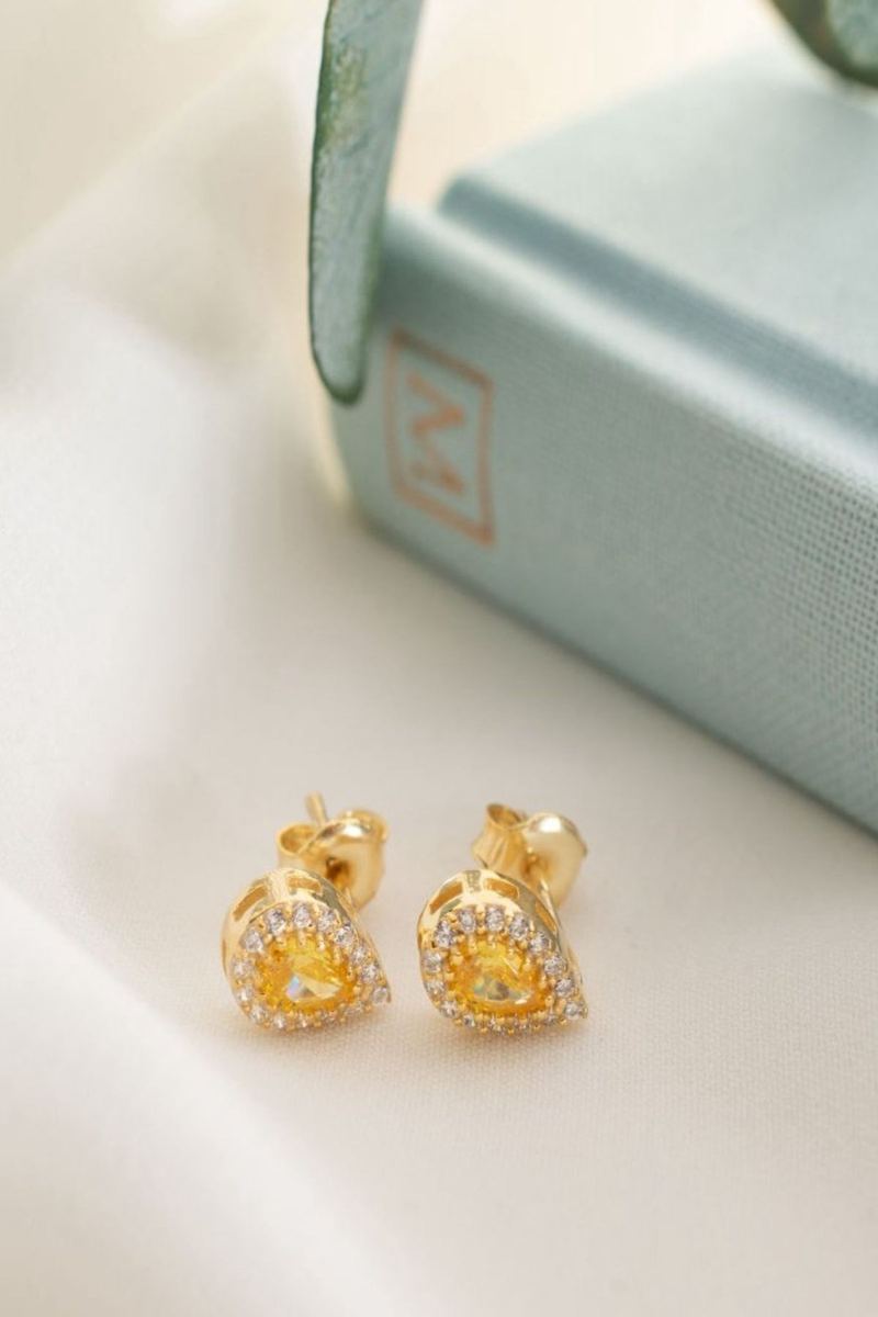 925 Ayar Gümüş Kasım Ayı Doğum Taşı Citrine Damla Küpe