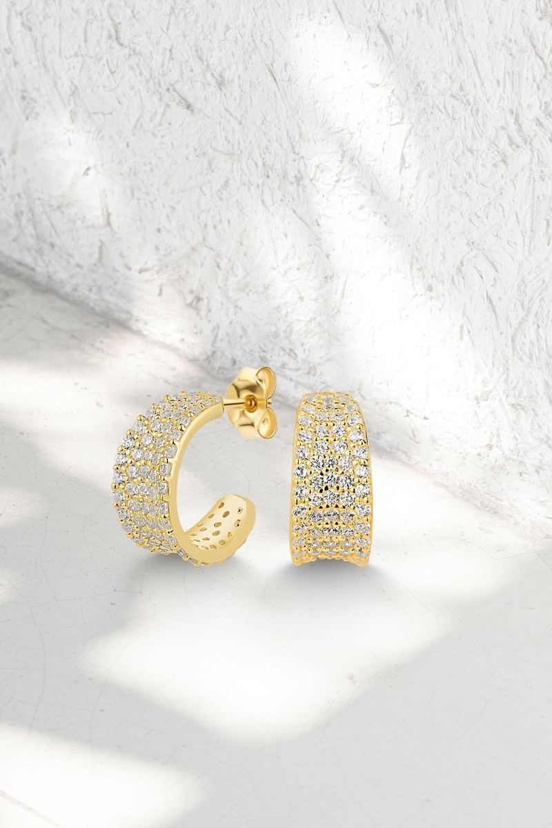 925 Ayar Gümüş Gold Taşlı Halka Küpe