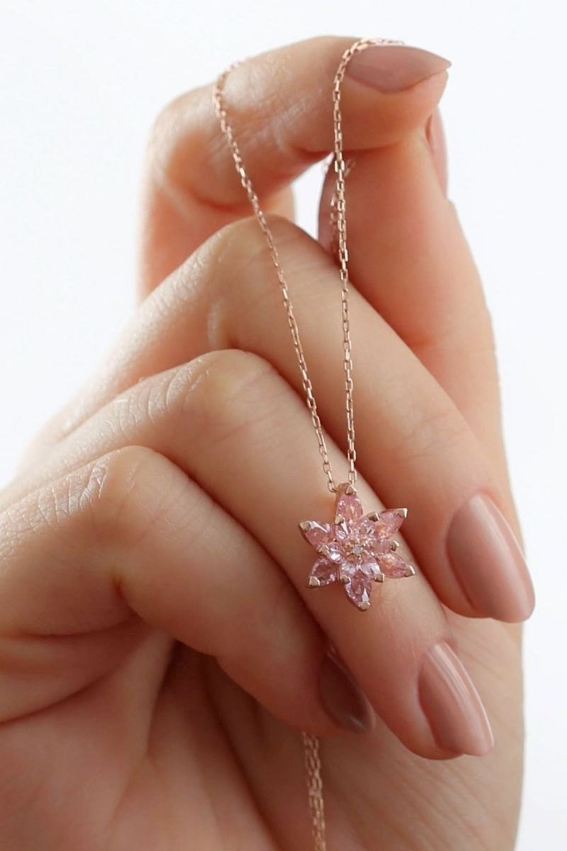 925 Ayar Gümüş Pembe Lotus Çiçeği Kolye