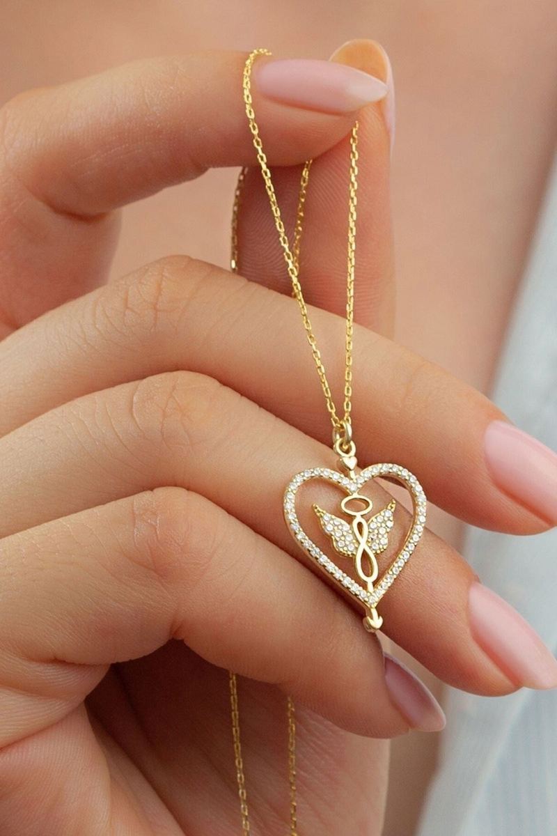 925 Ayar Gümüş Gold Kelebekli Kalp Kolye
