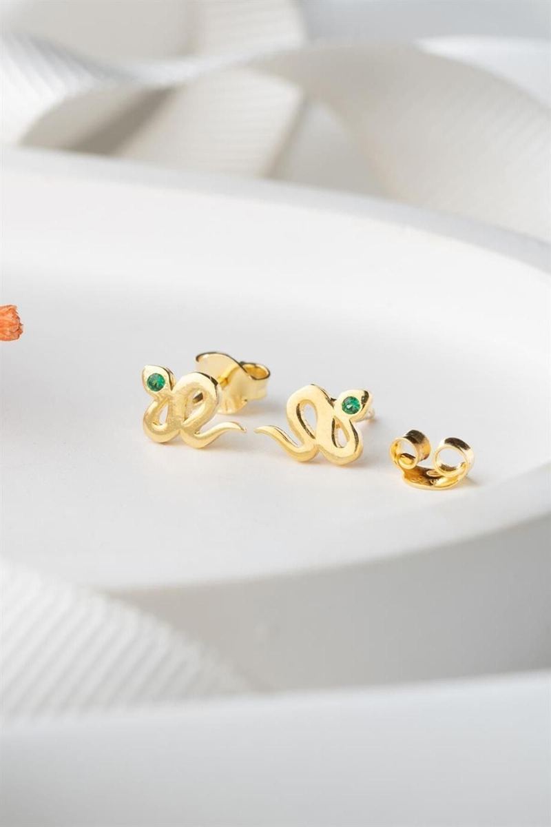 925 Ayar Gümüş Gold Yilan Küpe