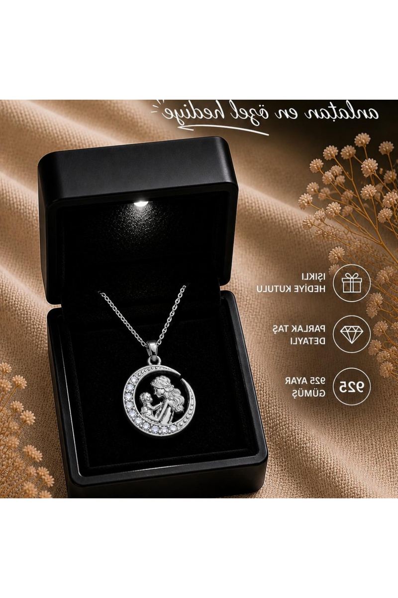 925 Ayar Gümüş Hilal Model Anne Bebek Kolye