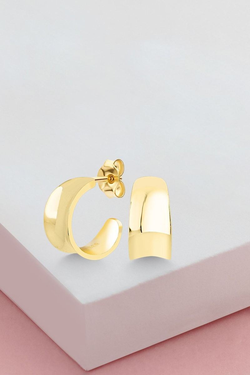925 Ayar Gümüş Gold Taşsız Halka Küpe
