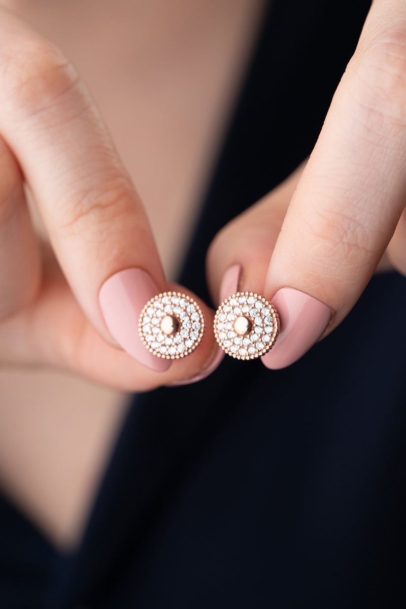 925 Ayar Gümüş Rose Yuvarlak Model Küpe