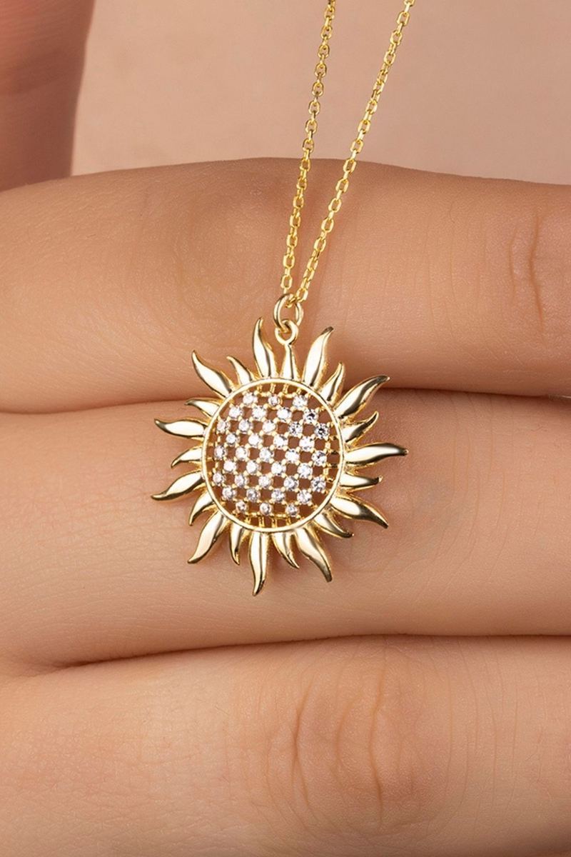 925 Ayar Gümüş Gold Güneş Kolye