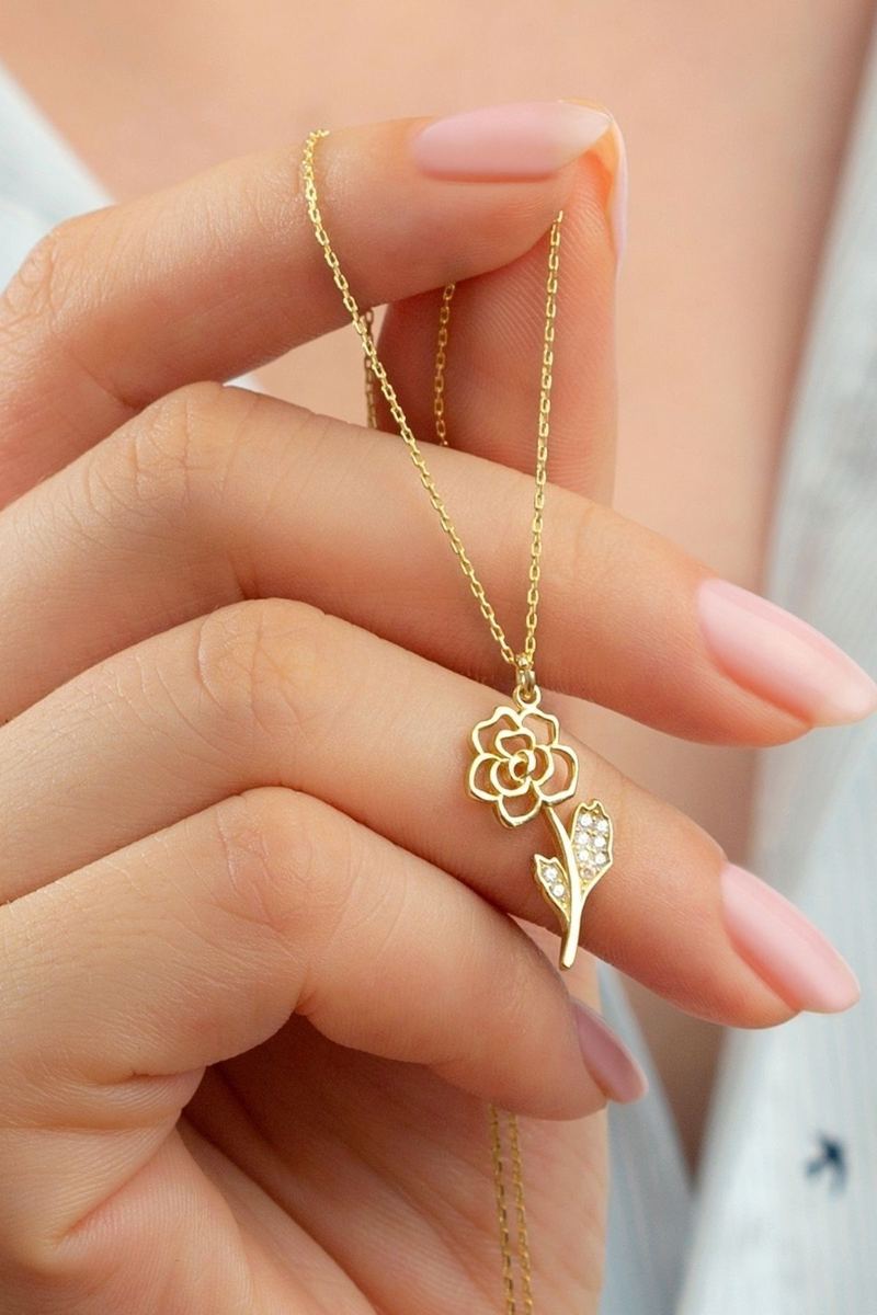 925 Ayar Gümüş Gül Gold Kolye