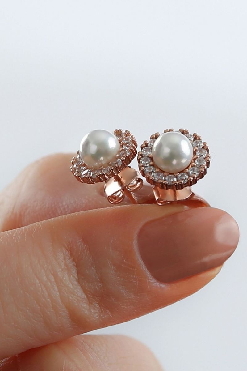 925 Ayar Gümüş İncili Küpe Rose Gold