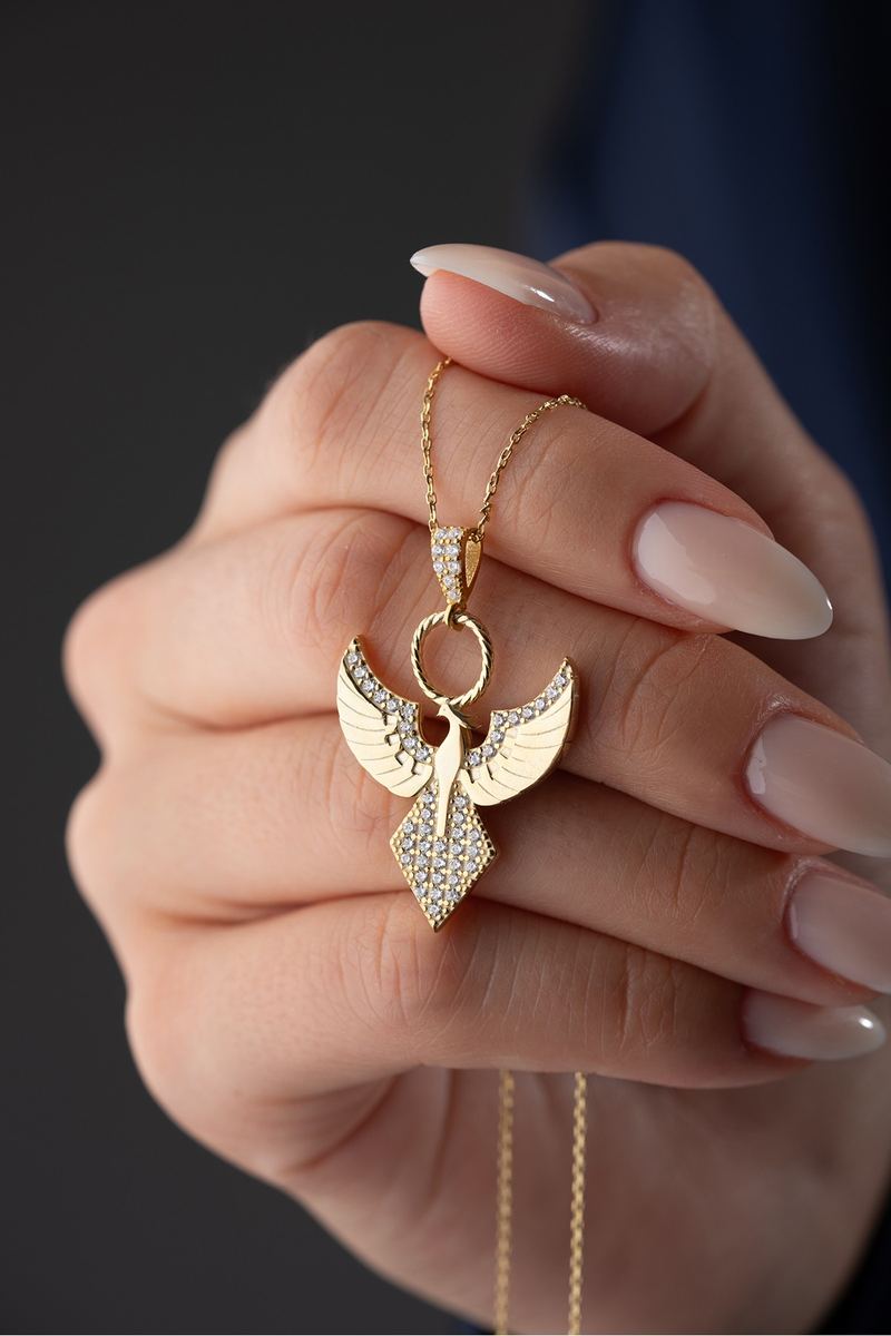 925 Ayar Gümüş Gold Zümrüdüanka Kolye