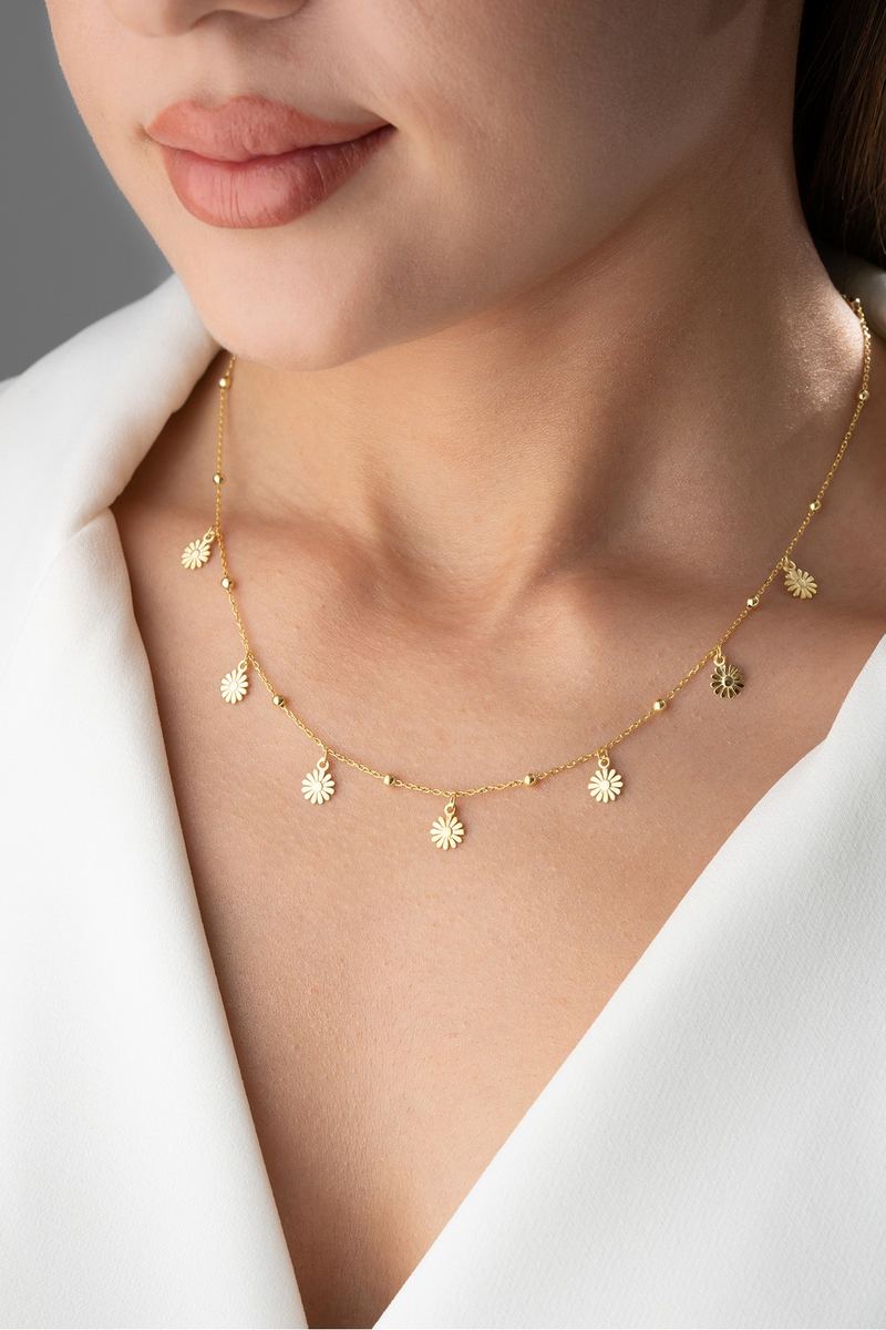 925 Ayar Gümüş Papatyalı Şans Kolye
