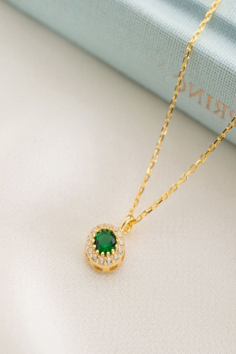 925 Ayar Gümüş Mayıs Ayı Doğum Taşı Emerald Kolye