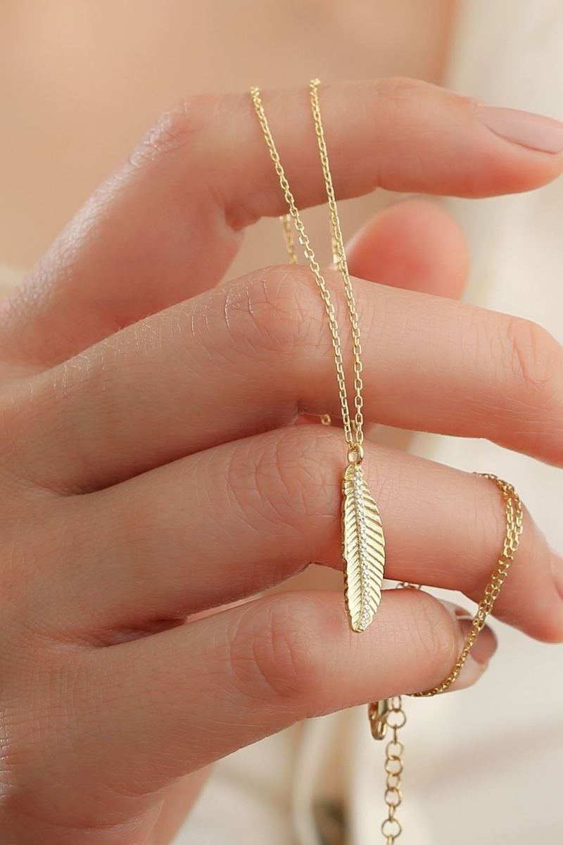 925 Ayar Gümüş Gold Yaprak Kolye