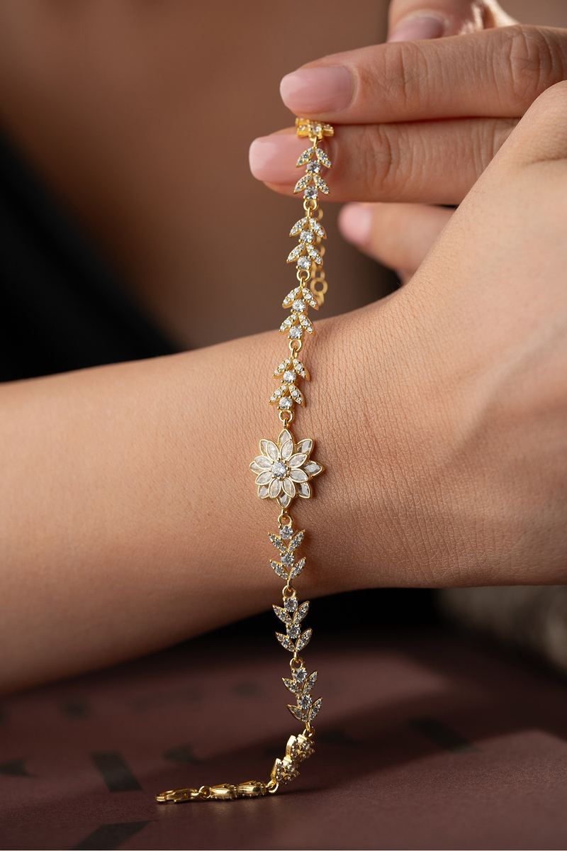 925 Ayar Gümüş Yaprak Detay Lotus Bileklik