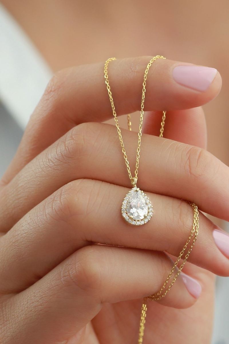 925 Ayar Gümüş Gold Damla Kolye