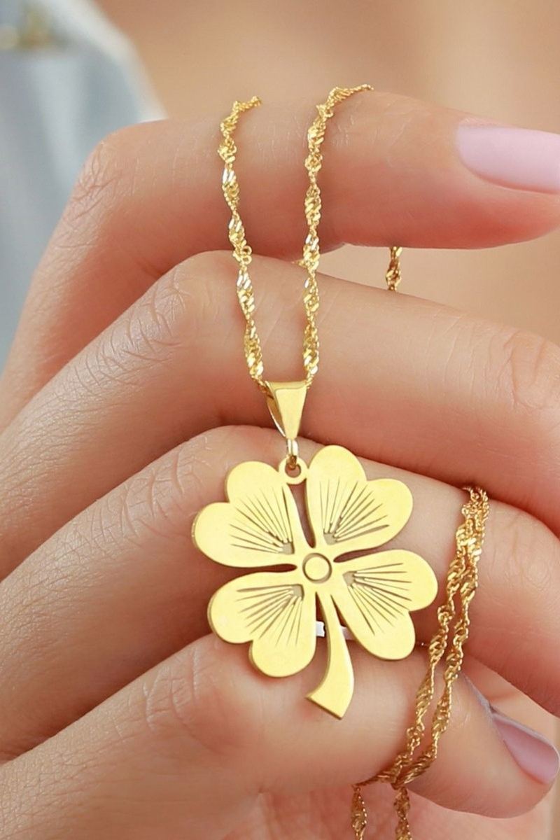 925 Ayar Gümüş Gold Yonca Kolye