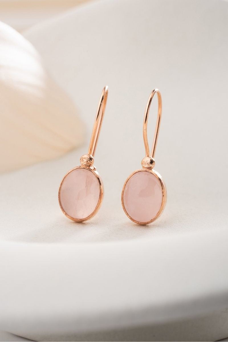 925 Ayar Gümüş Rose Kaplama Doğal Pembe Taşlı Küpe