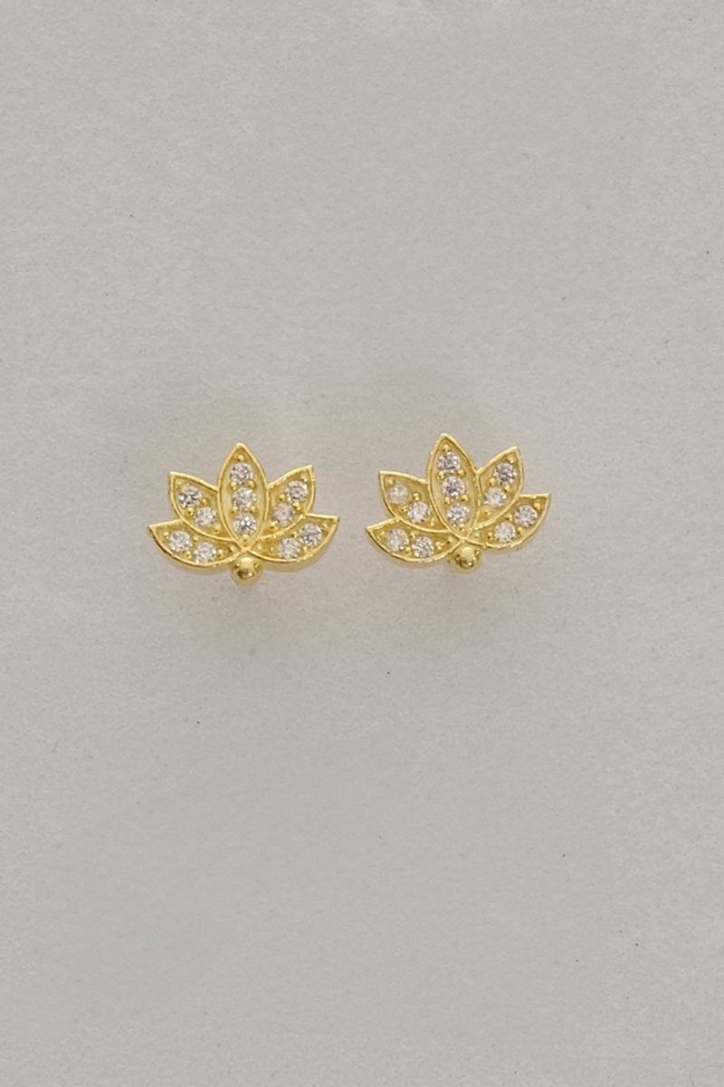 925 Ayar Gümüş Altın Kaplama Lotus Model Küpe
