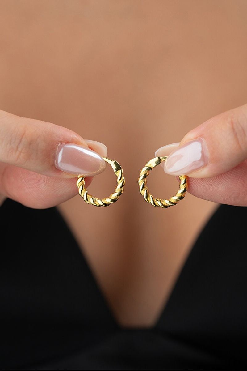 925 Ayar Gümüş Gold Desenli Halka Küpe