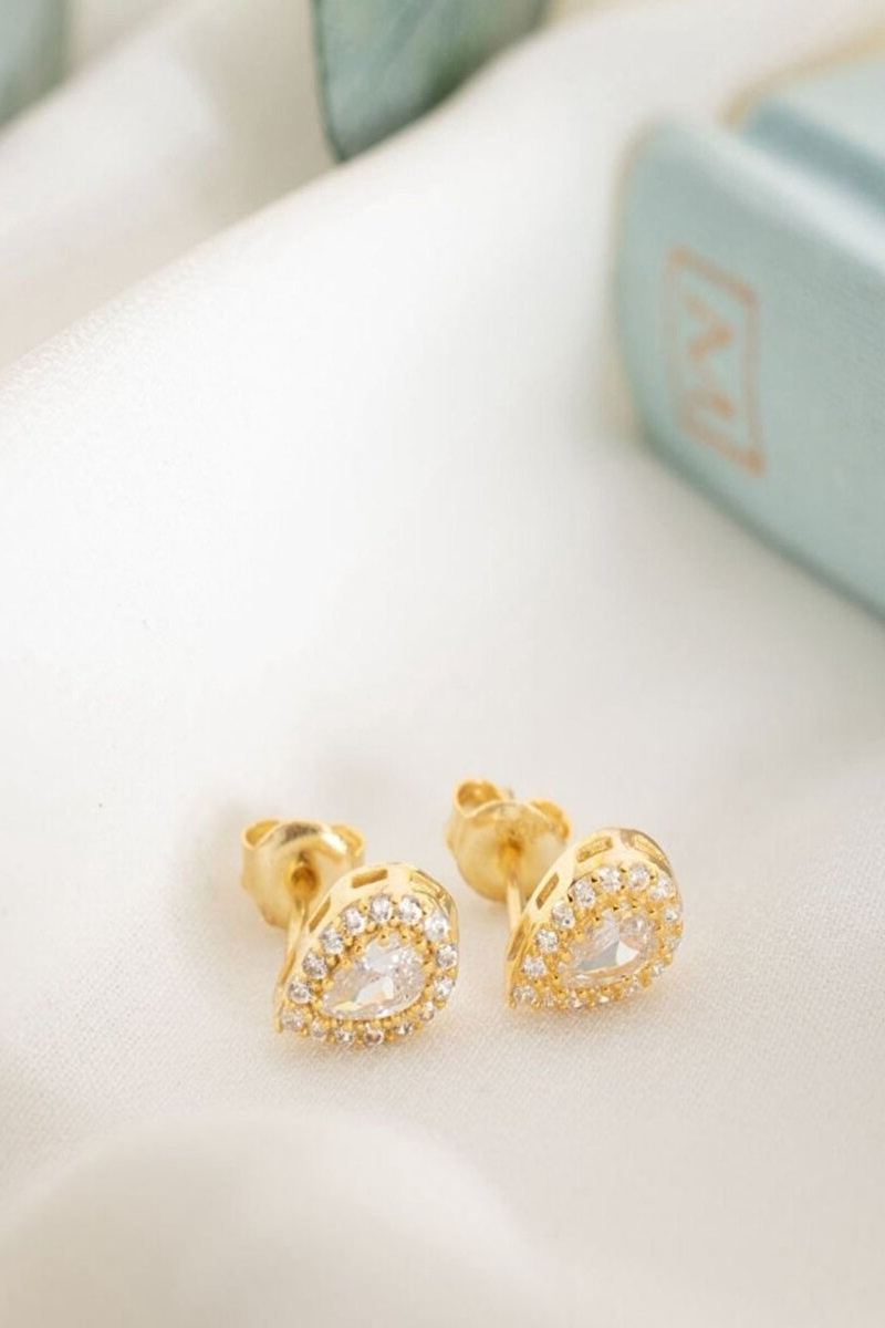 925 Ayar Gümüş Nisan Ayı Doğum Taşı Diamond Damla Küpe