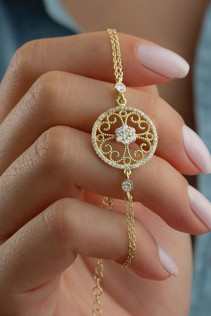 925 Ayar Gümüş Çiçek Gold Bileklik