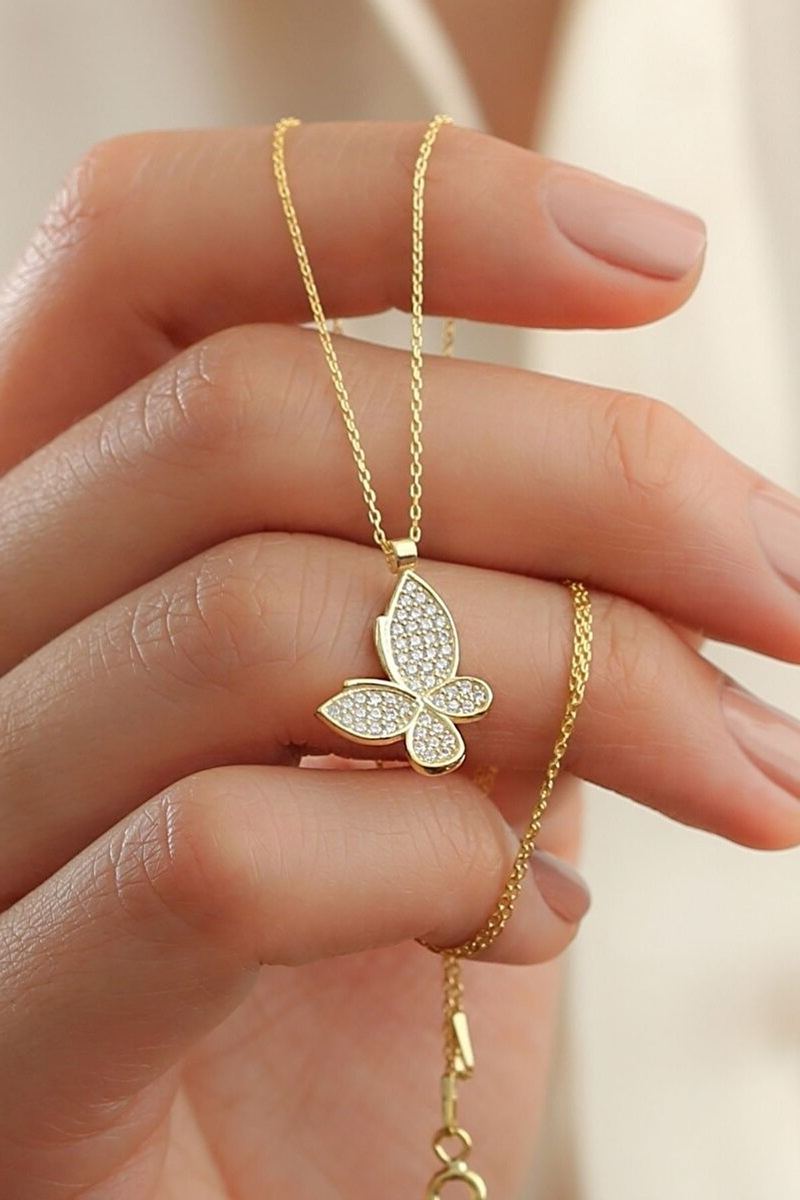 925 Ayar Gümüş Gold Minimal Kelebek Kolye