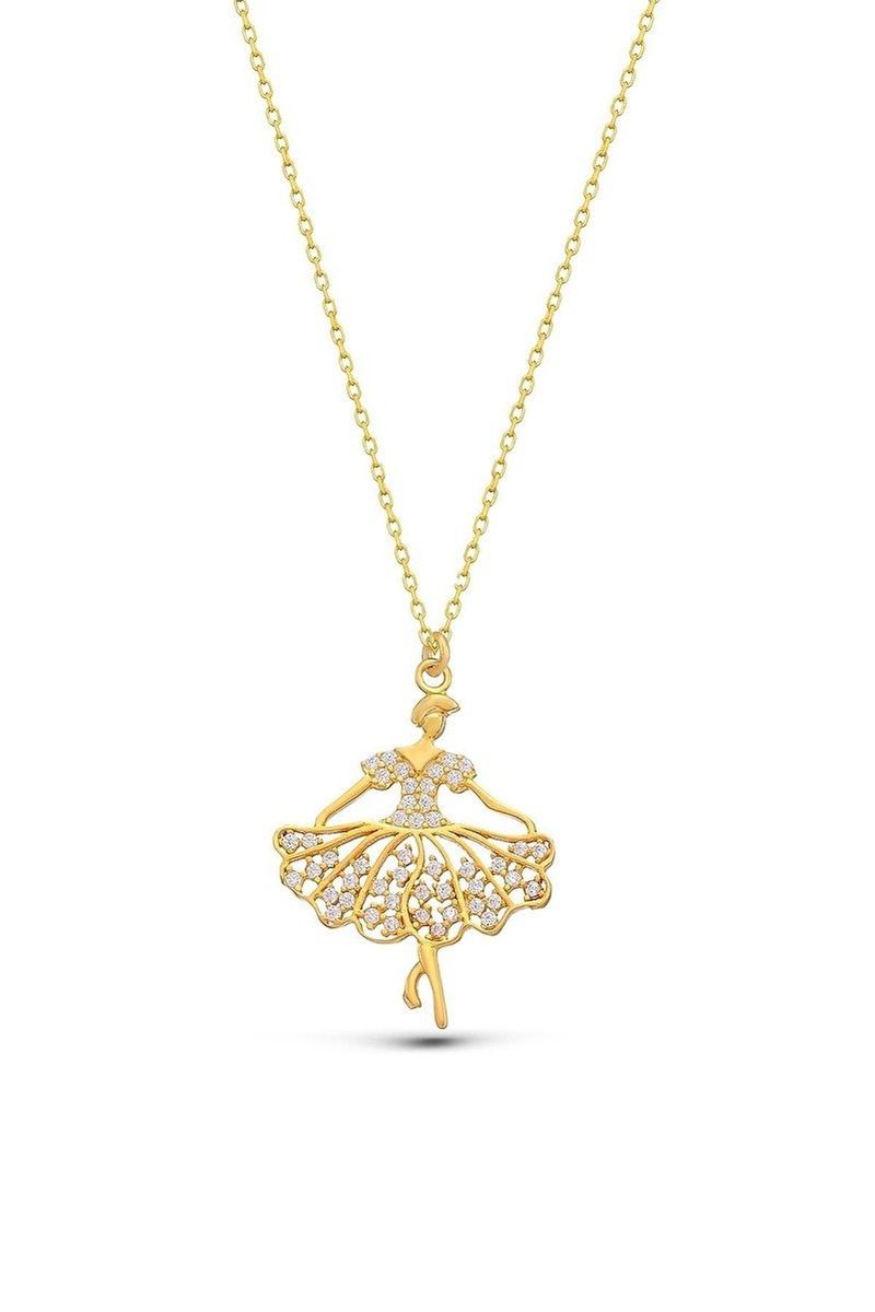 925 Ayar Gümüş Balerin Zirkon Taşlı Gold Kolye