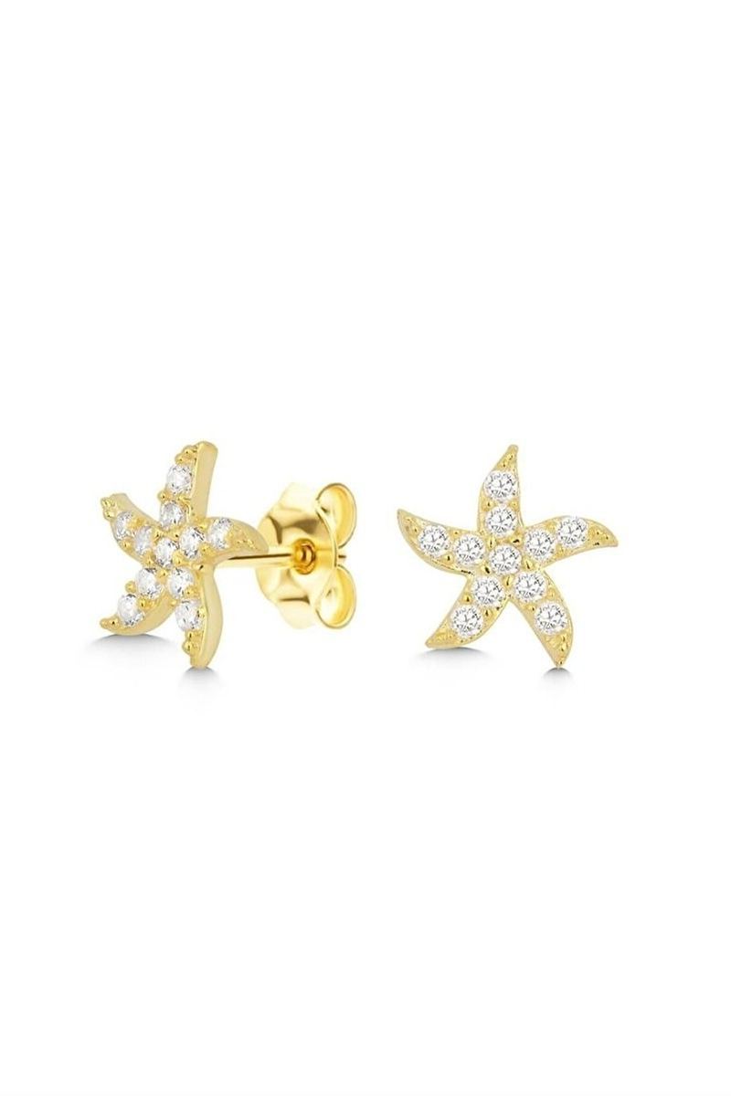 925 Ayar Gümüş Gold Zirkon Taşlı Deniz Yıldızı Küpe