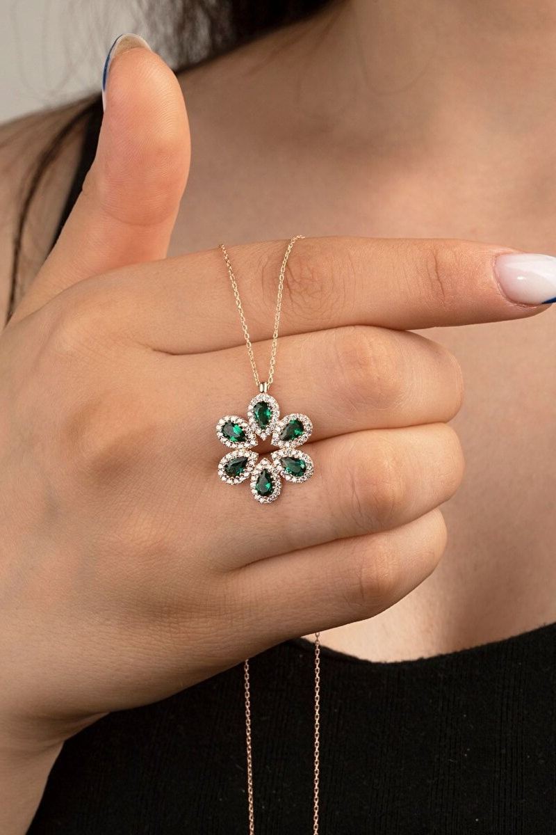 925 Ayar Gümüş Rose Damla Zirkon Taşlı Kolye