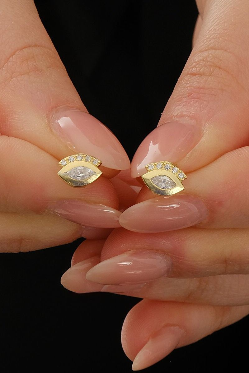 925 Ayar Gümüş Gold Kaplama Göz Küpe