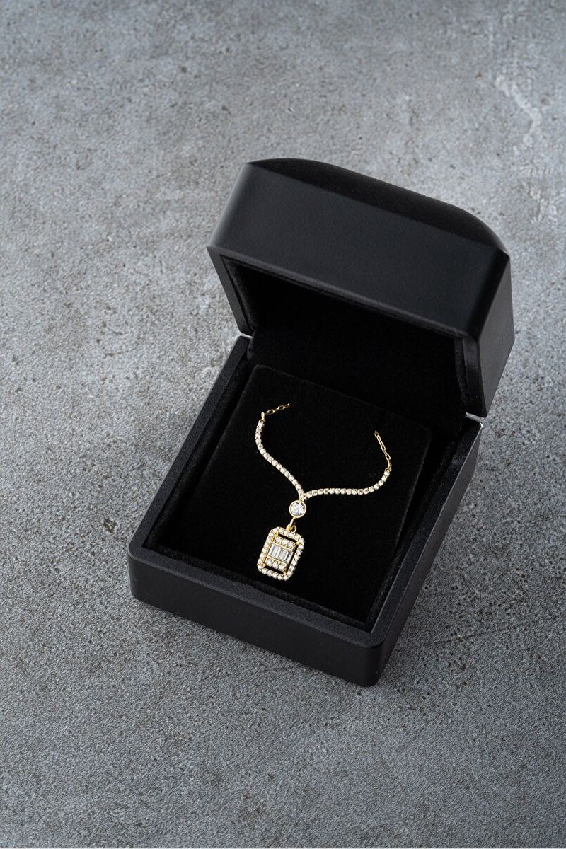 925 Ayar Gümüş Işıklı Kutuda Baget Gold Kolye
