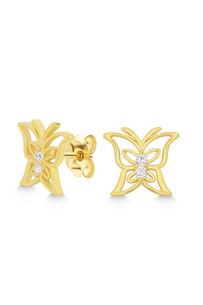 925 Ayar Gümüş Gold Zirkon Taşlı Kelebek Küpe