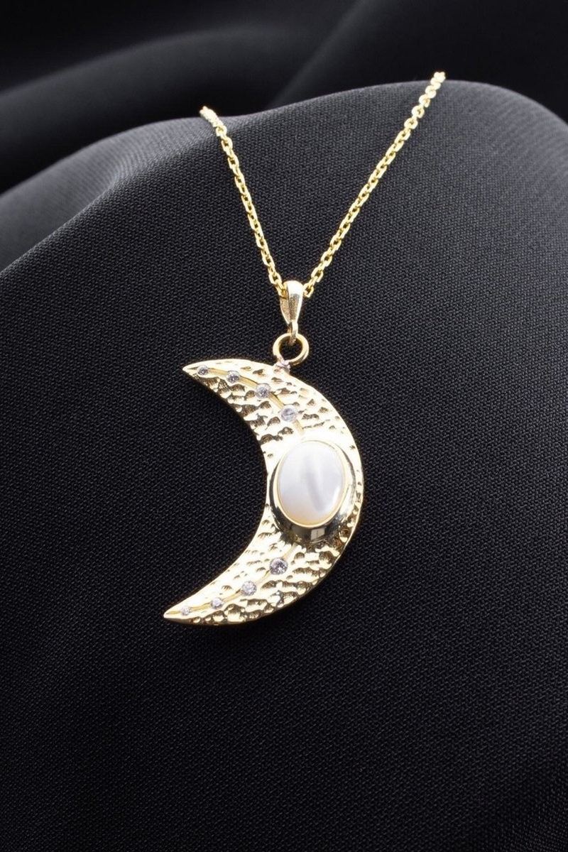 925 Ayar Gümüş Gold Hilal Kolye