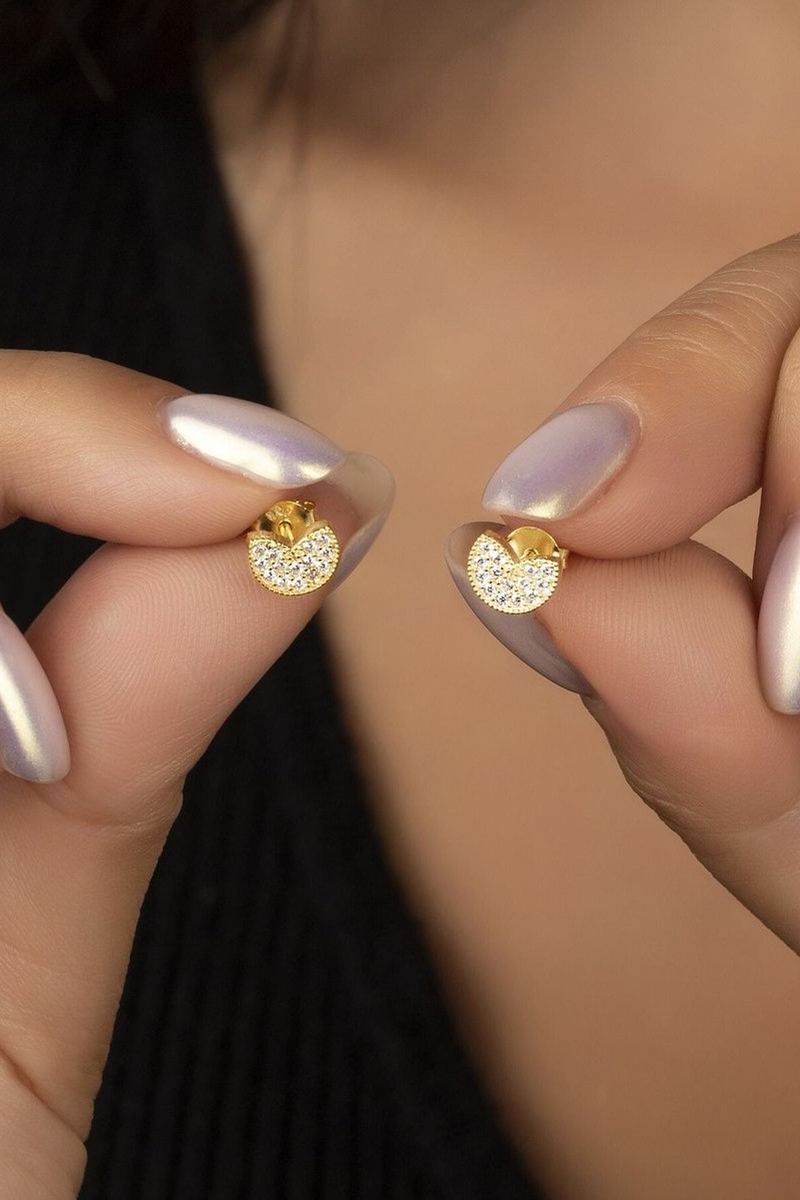 925 Ayar Gümüş Gold Minik Zirkon Taşlı Küpe