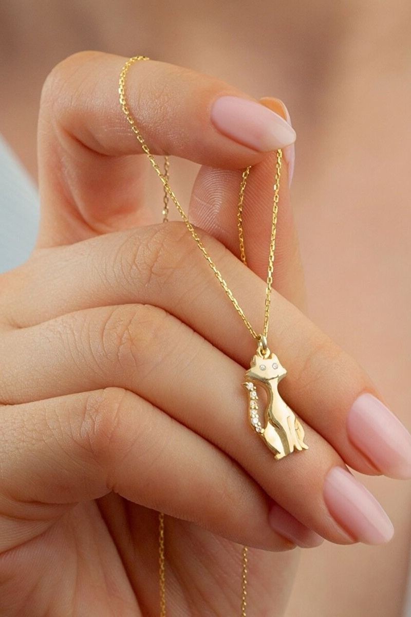 925 Ayar Gümüş Gold Kedicik Kolye