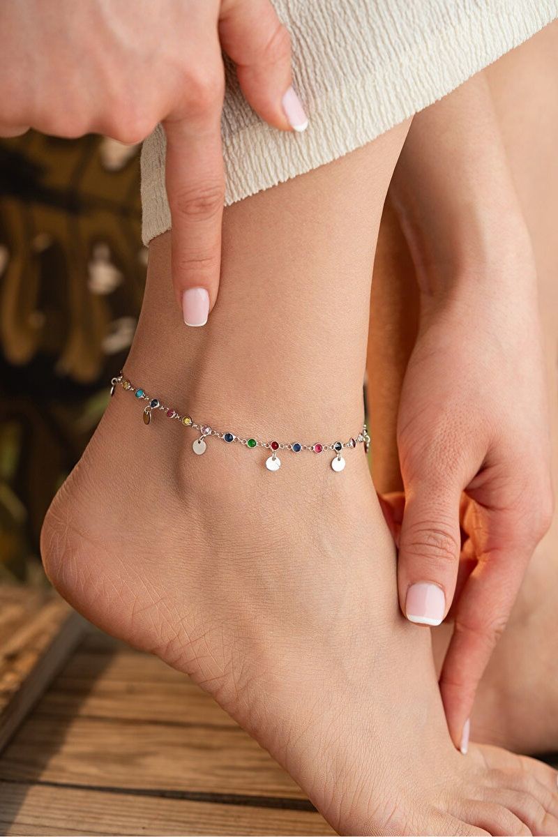 925 Ayar Gümüş Mix Taşlı Halkalı Halhal